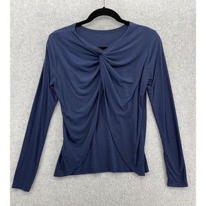 Joy Lab Women's Blouse Size XS Blue Long Sleeve Cropped Front Drape